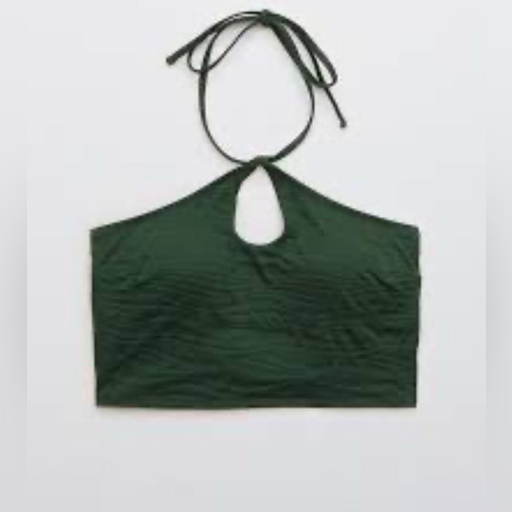 NWT Aerie Jacquard Longline Halter Bikini Top XS Dark Green